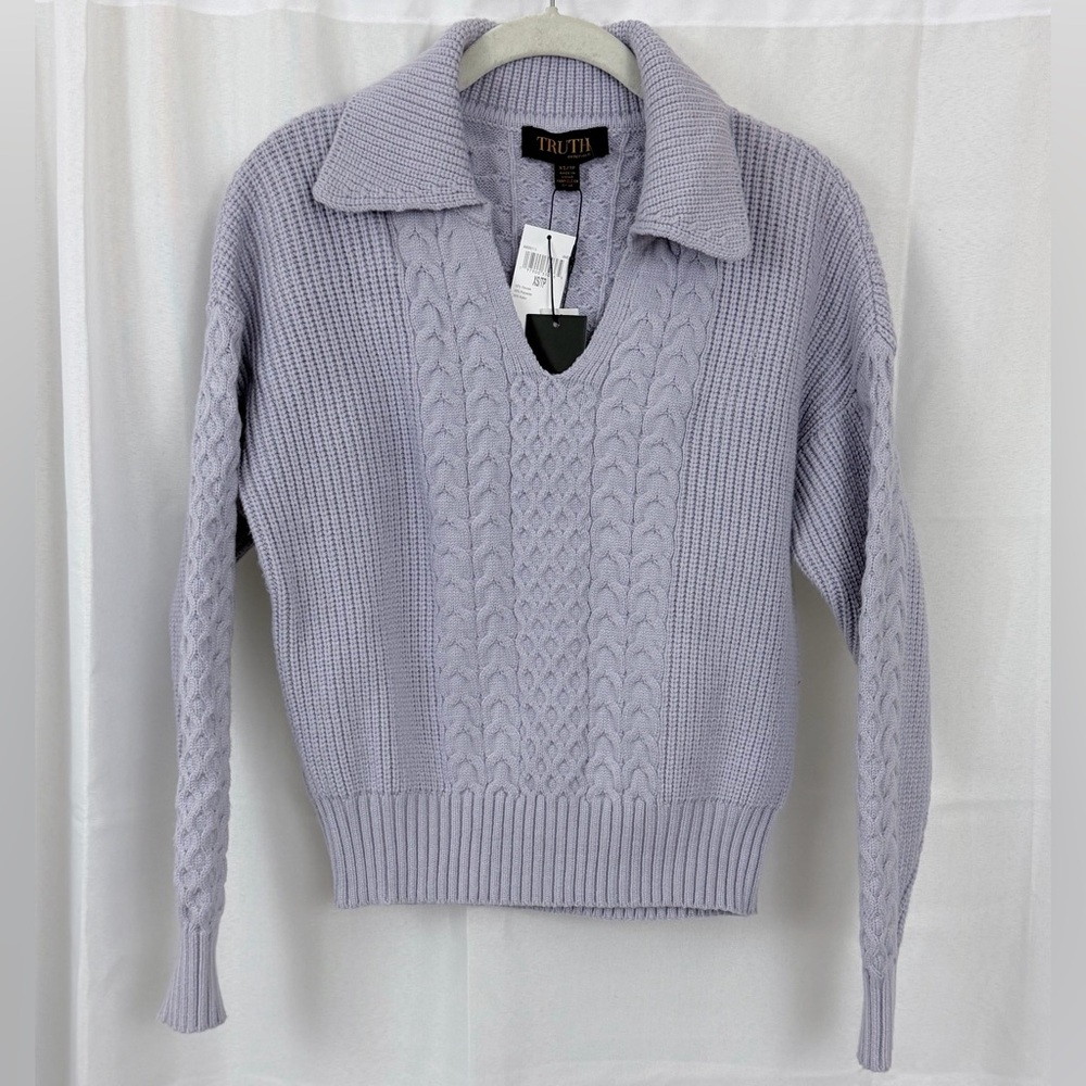 Truth by Republic Women's Lilac Cable Knit V-Neck Viscose Mix Sweater XS.    NWT
